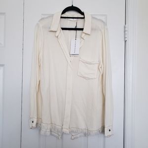 NWT Cream Button Down Frayed Hem Linen Cotton Top sz M by The Porter Collective